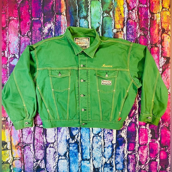 Vintage Perry Ellis America Green Denim Jacket size XL